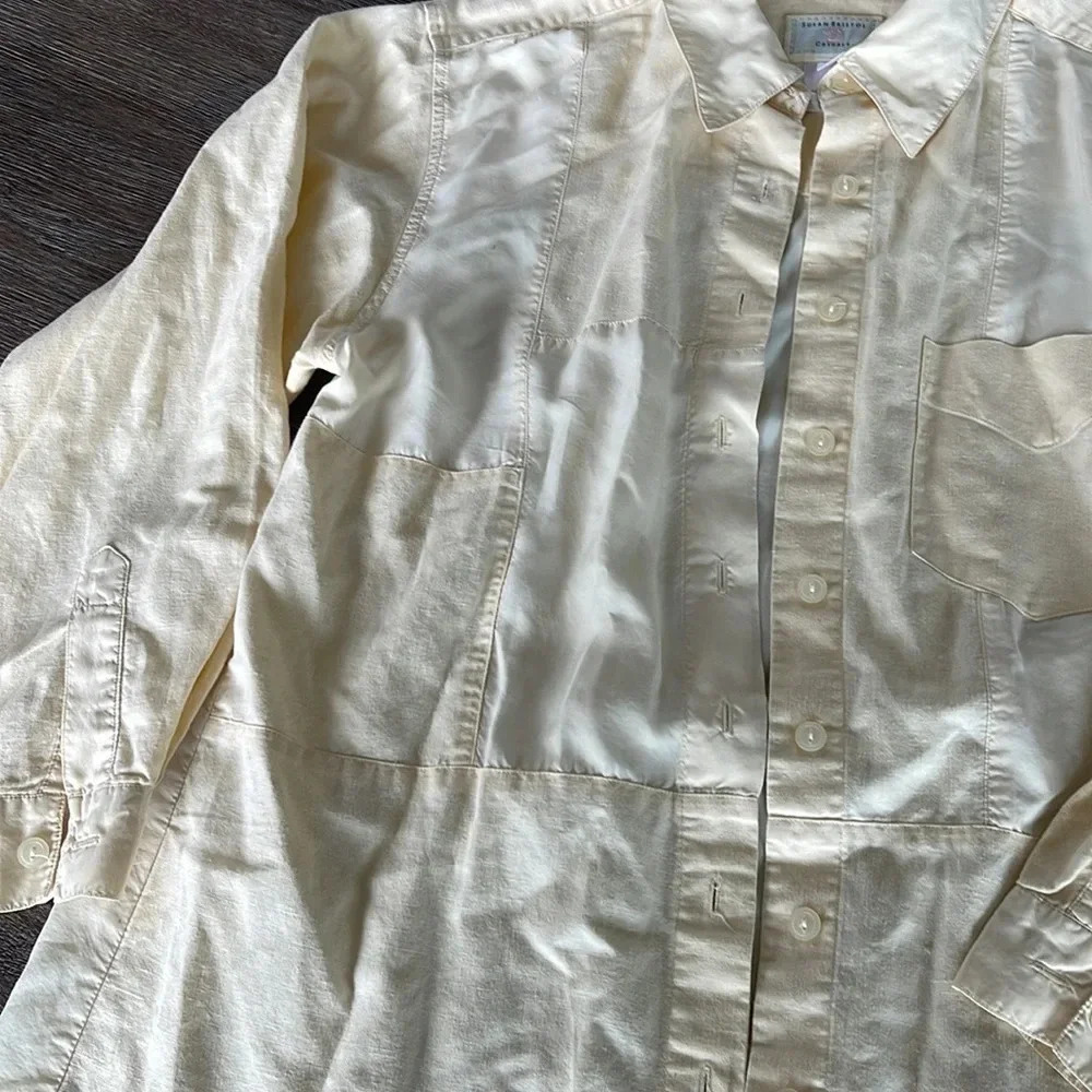 Susan Bristol Casuals Linen Patchwork Yellow Button Down - Picture 3 of 8